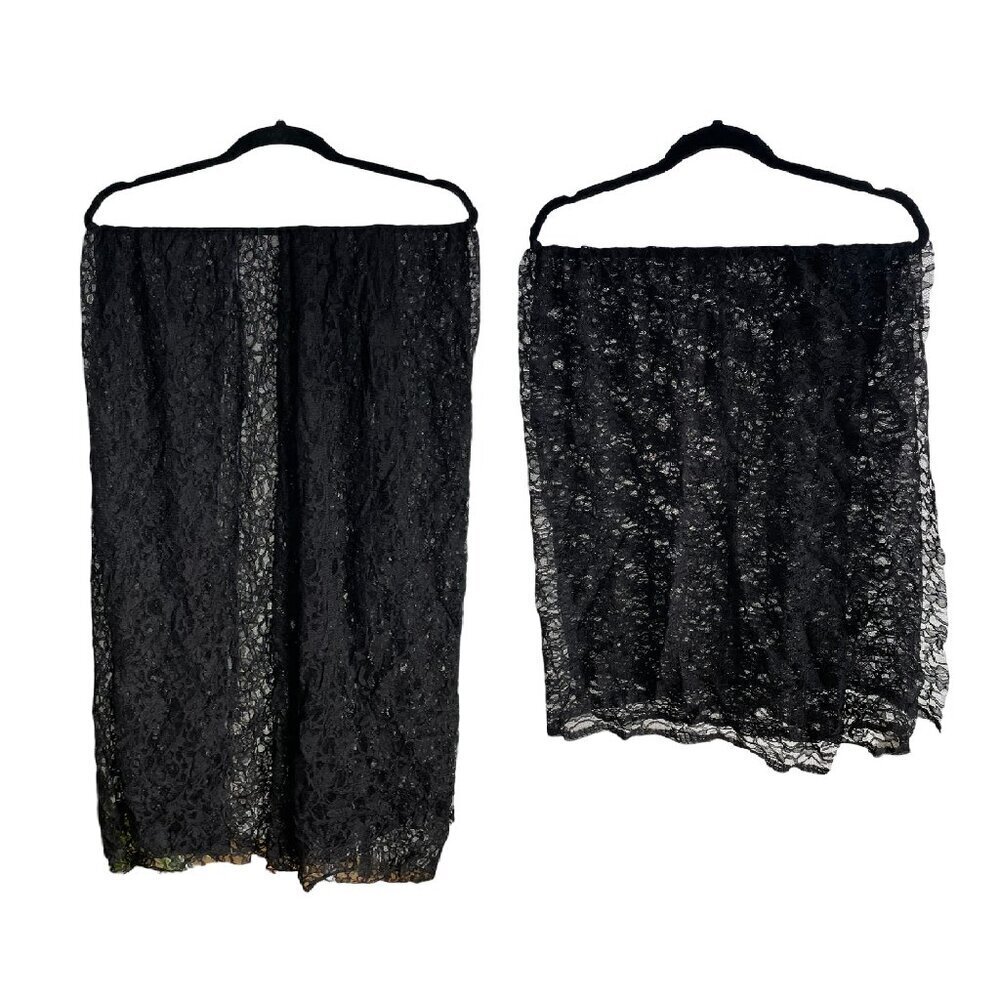 FABRICVILLE, Two Pieces, Black Lace Floral Fabric, Slight Stretch ,55x49 & 55x82